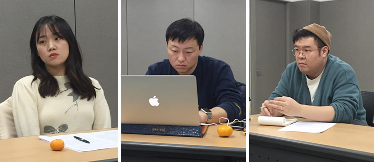 오른쪽부터 박슬아(OF) 이현석(편집위원) 권진호(위아낫컴퍼니) 이미지