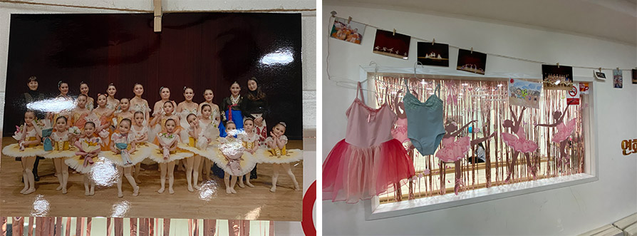 단체사진 이미지/벽에 걸린 사진과 무용복 이미지